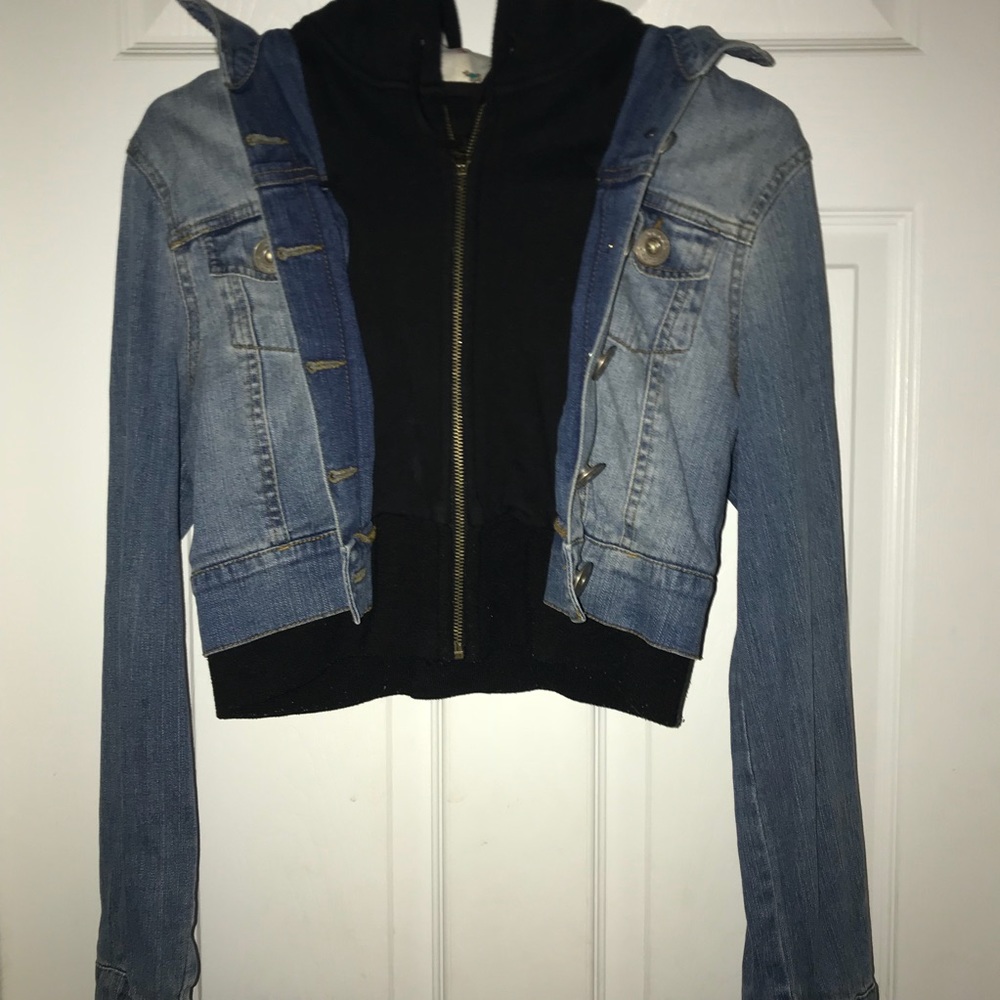 Jean jacket with built in hoodie
